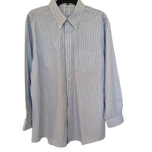Brooks Brothers Mens Stripe Supima Cotton Classic Dress Shirt Blue White Sz 17.5